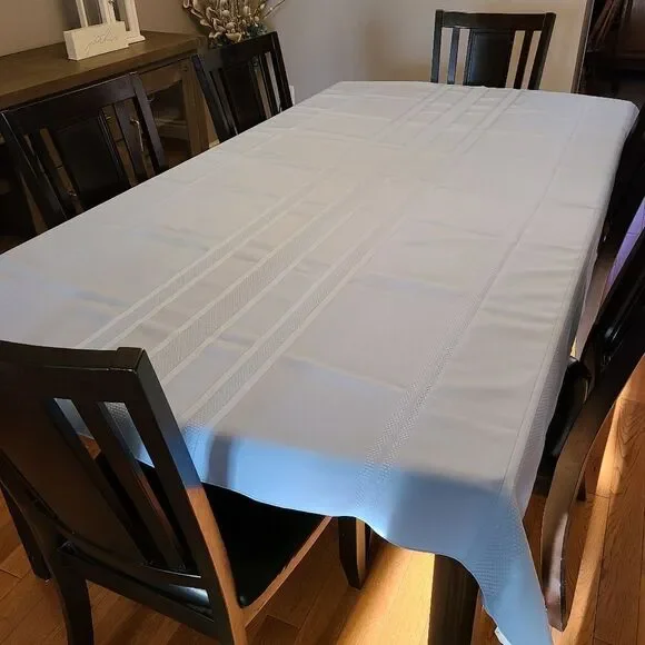 LIGHT Blue Striped Rectangular Tablecloth - Picture 8 of 10